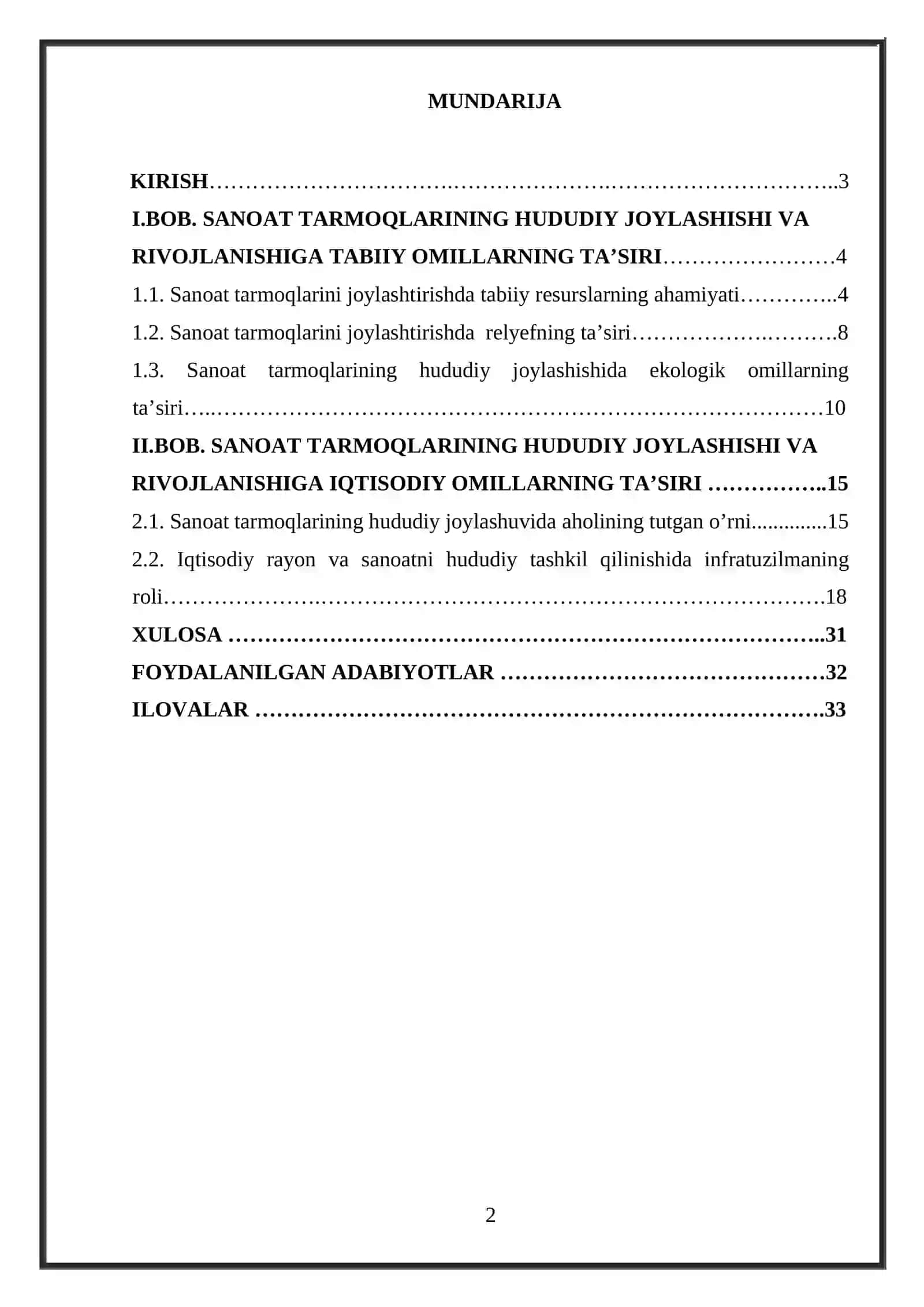 Zamonaviy sanoat tarmoqlarining rivojlanishi 2