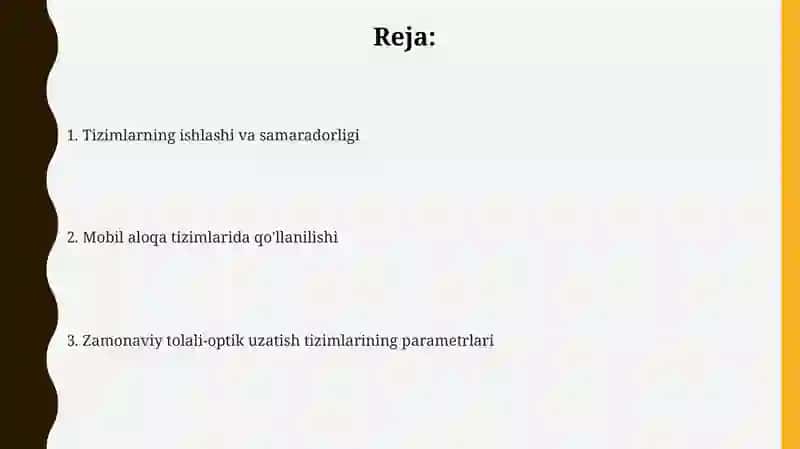 Zamonaviy tolali-optik uzatish tizimlari parametrlari 2