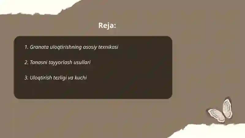 Granata va nayza uloqtirish texnikasi 2