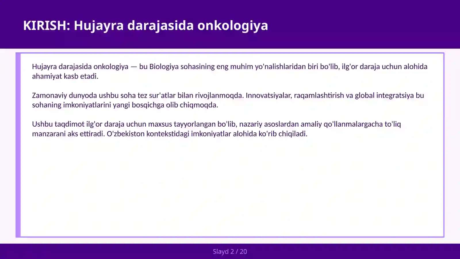HUJAYRA DARAJASIDA ONKOLOGIYA 2