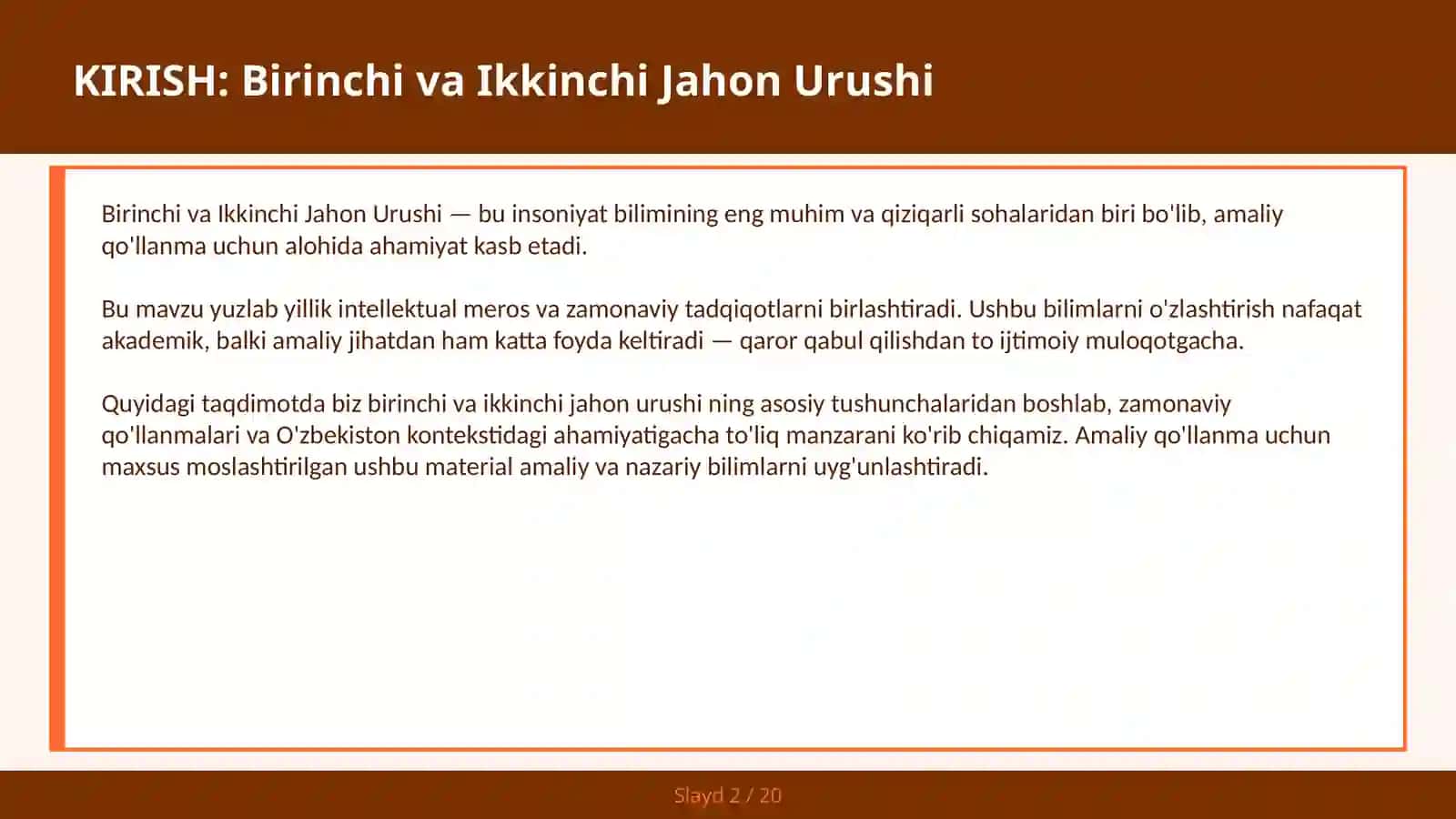 Birinchi va Ikkinchi Jahon Urushi 2