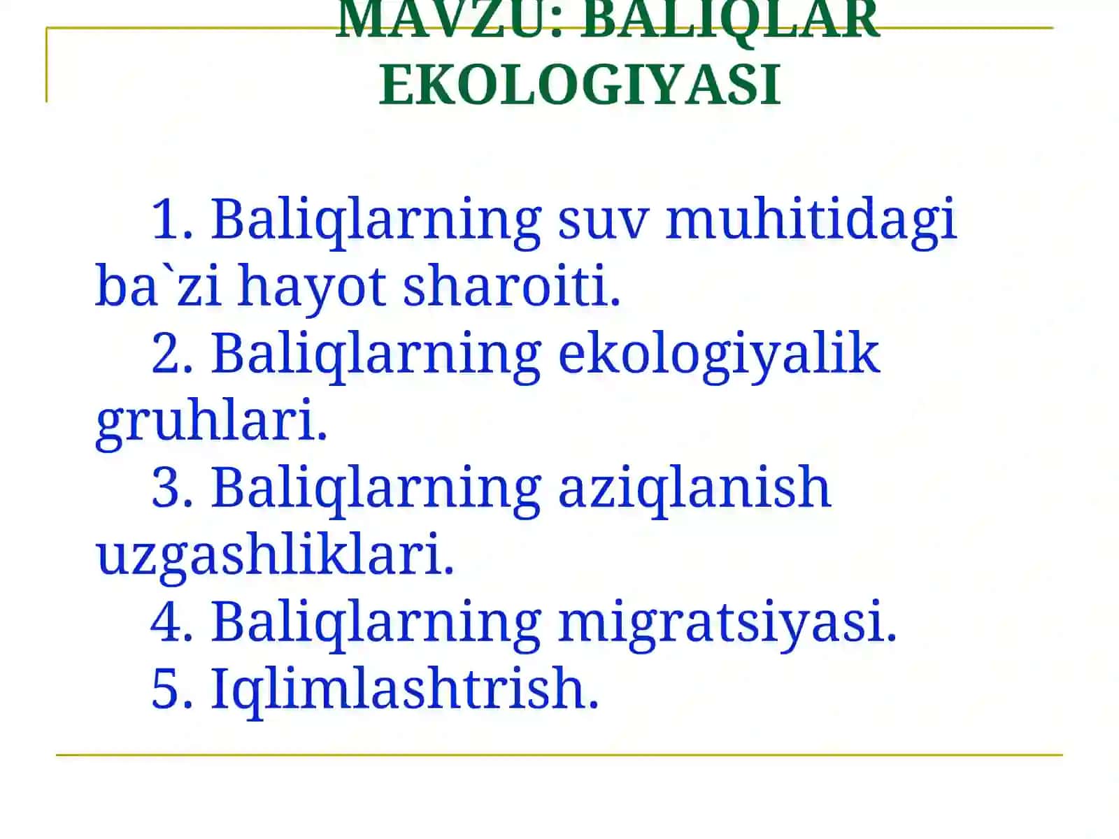 Baliqlar ekologiyasi 2