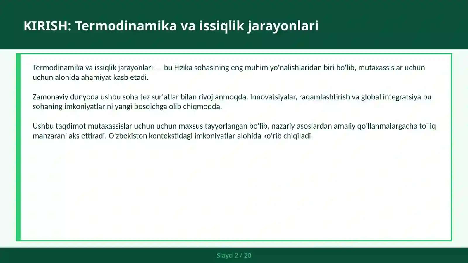 TERMODINAMIKA VA ISSIQLIK JARAYONLARI 2