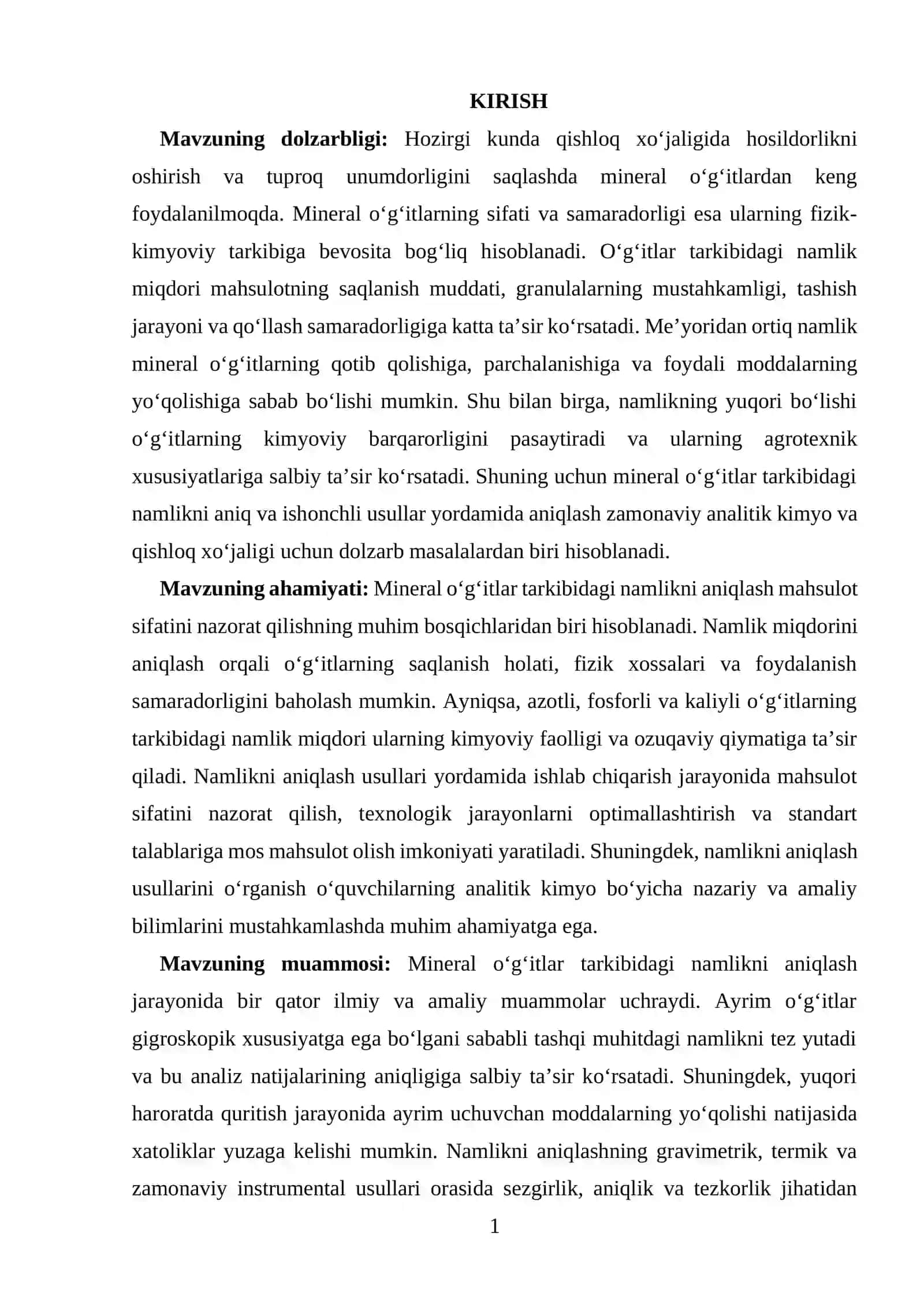 Mineral o'g'itlar tarkibidagi namlikni aniqlash 2