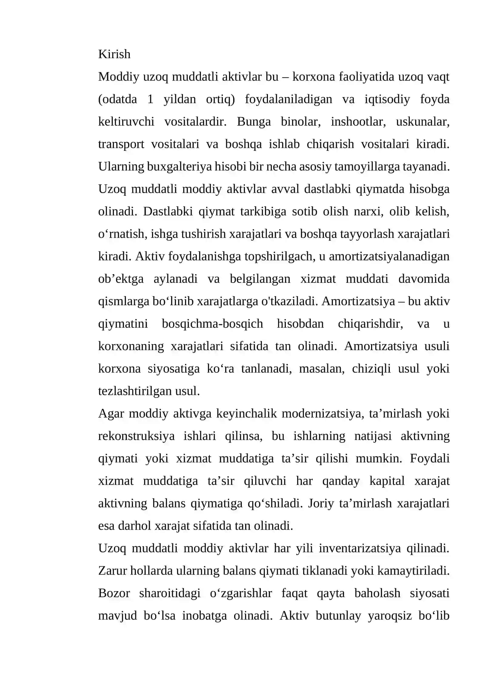 Moddiy aktivlar uzoq muddatli hisobi 2