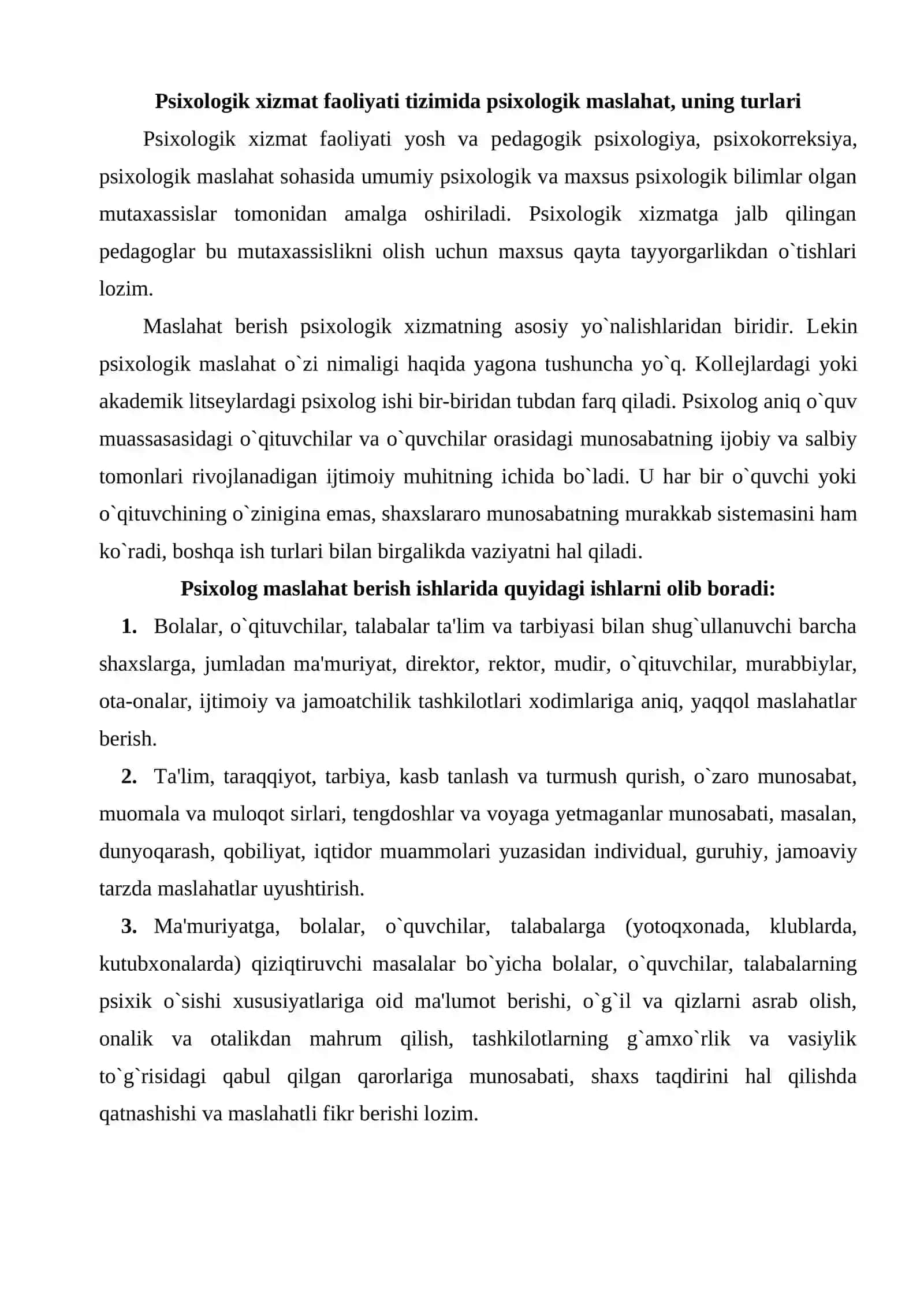 Amaliy psixolog faoliyatining asosiy ko`rinishlari 2