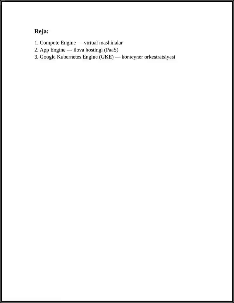 GOOGLE BULUTLI XIZMATLARI 2