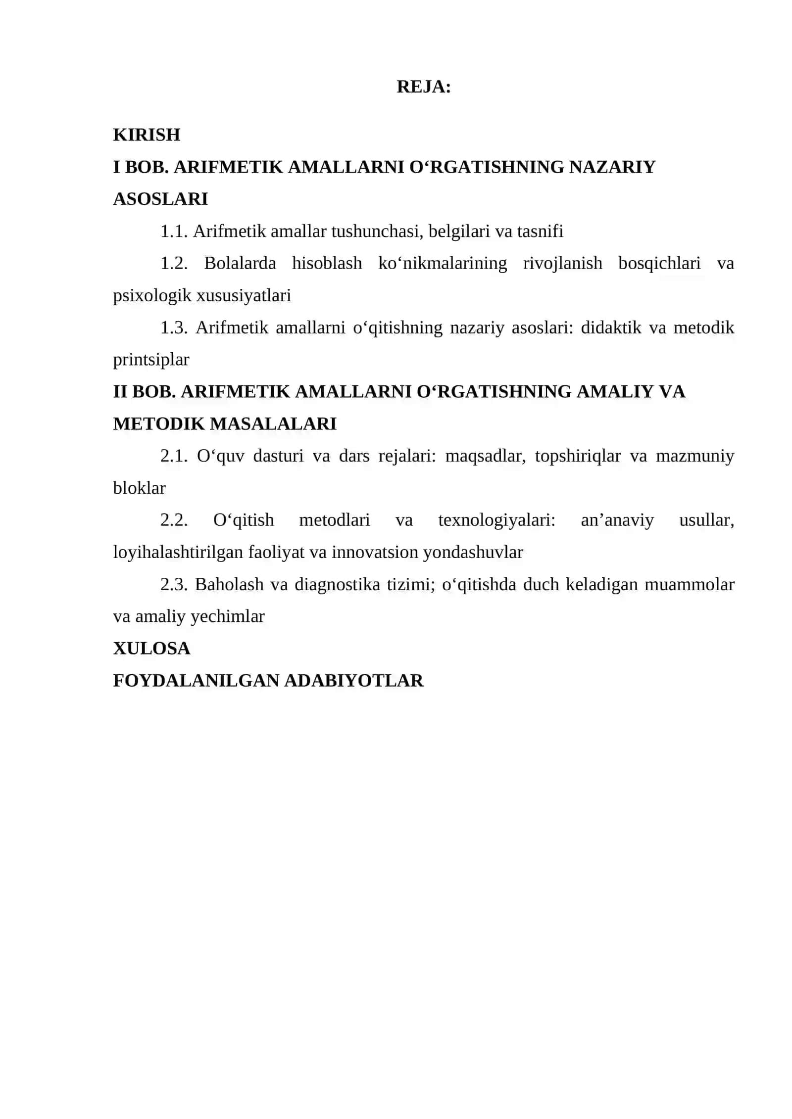 ARIFMETIK AMALLARNI O‘RGATISHNING UMUMIY MASALALARI 2