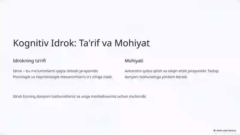 Idrokning Kognitiv Nazariyasi: Asosiy Tushunchalar 2