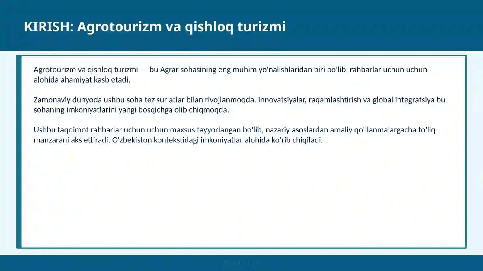 AGROTOURIZM VA QISHLOQ TURIZMI 2