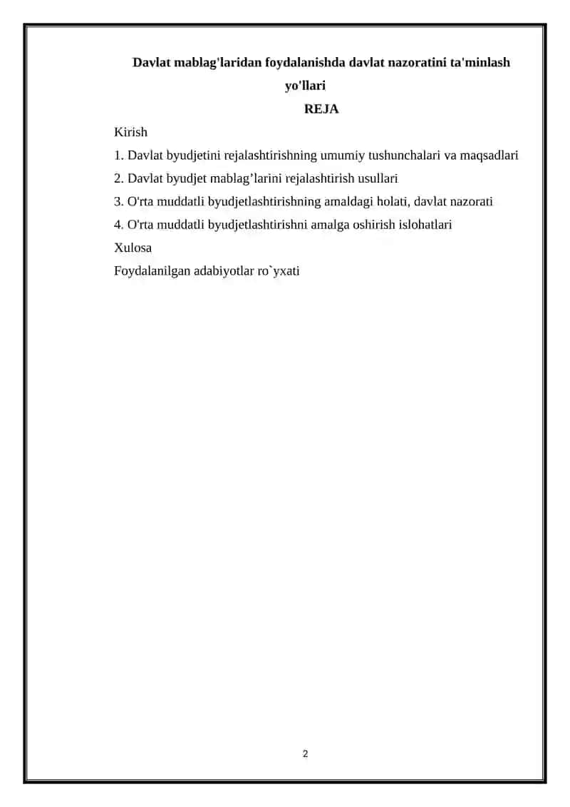 Davlat Byudjetini Rejalashtirish 2