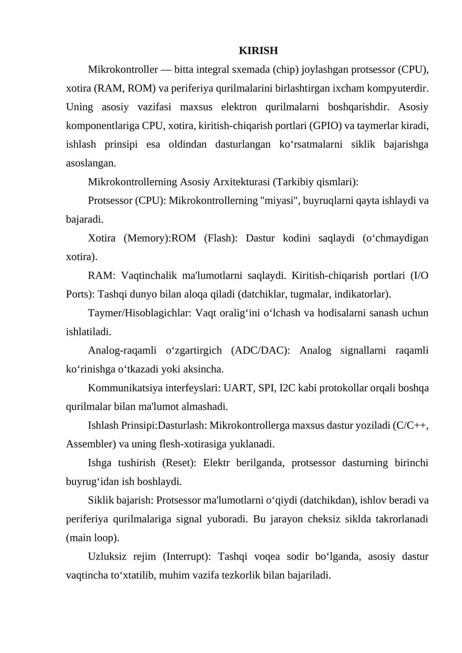 MIKROKONTROLLAR ARXITIKTURASI VA ISHLASH PRINSIPI 2