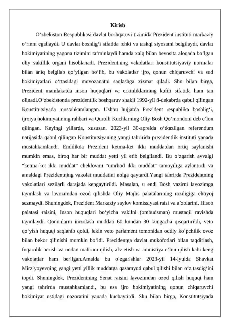 O‘zbekiston Respublikasi Prezidentining huquqiy holati 2