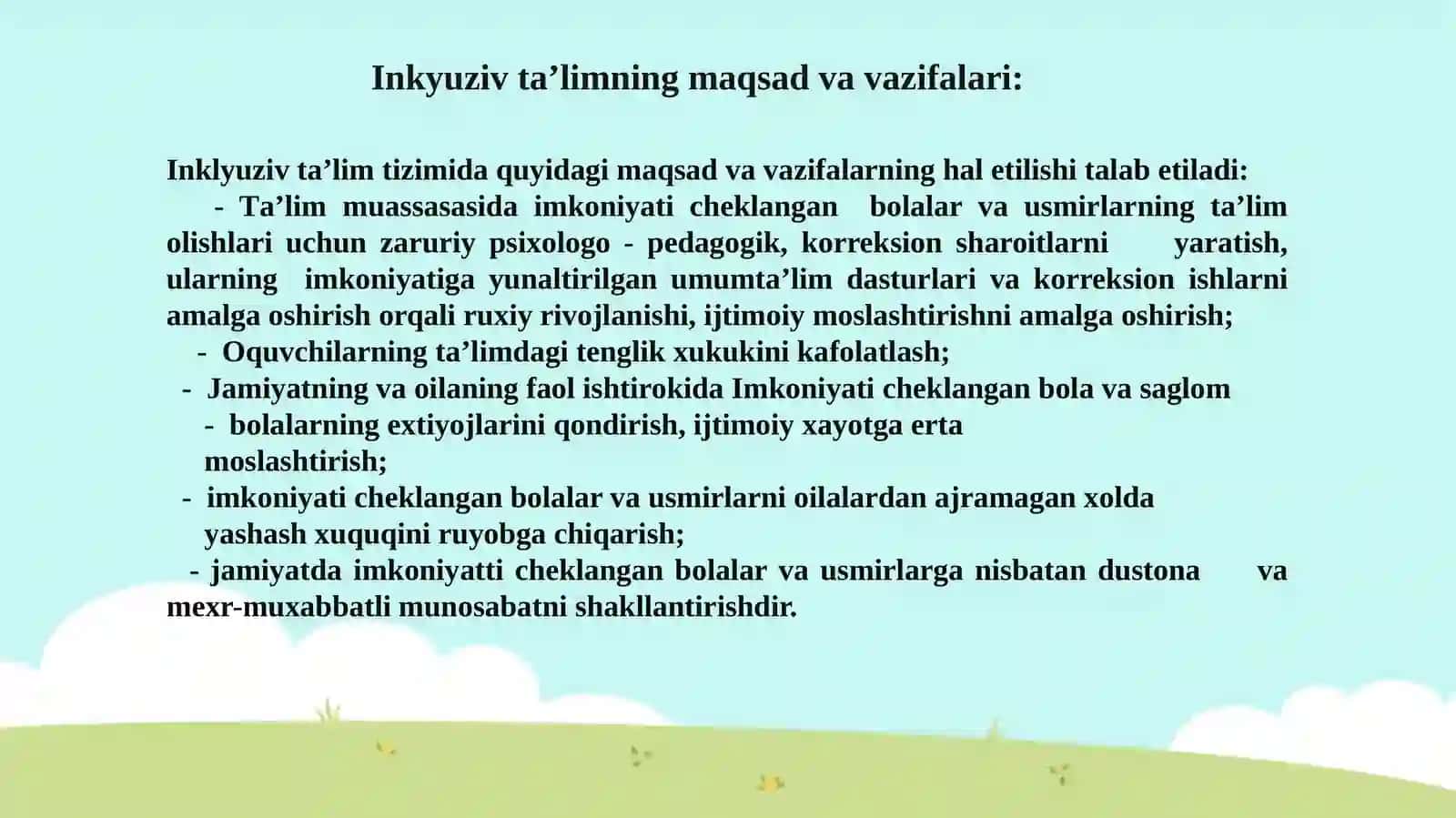 INKLYUZIV TALIMNING USLUBIY ASOALARI 2
