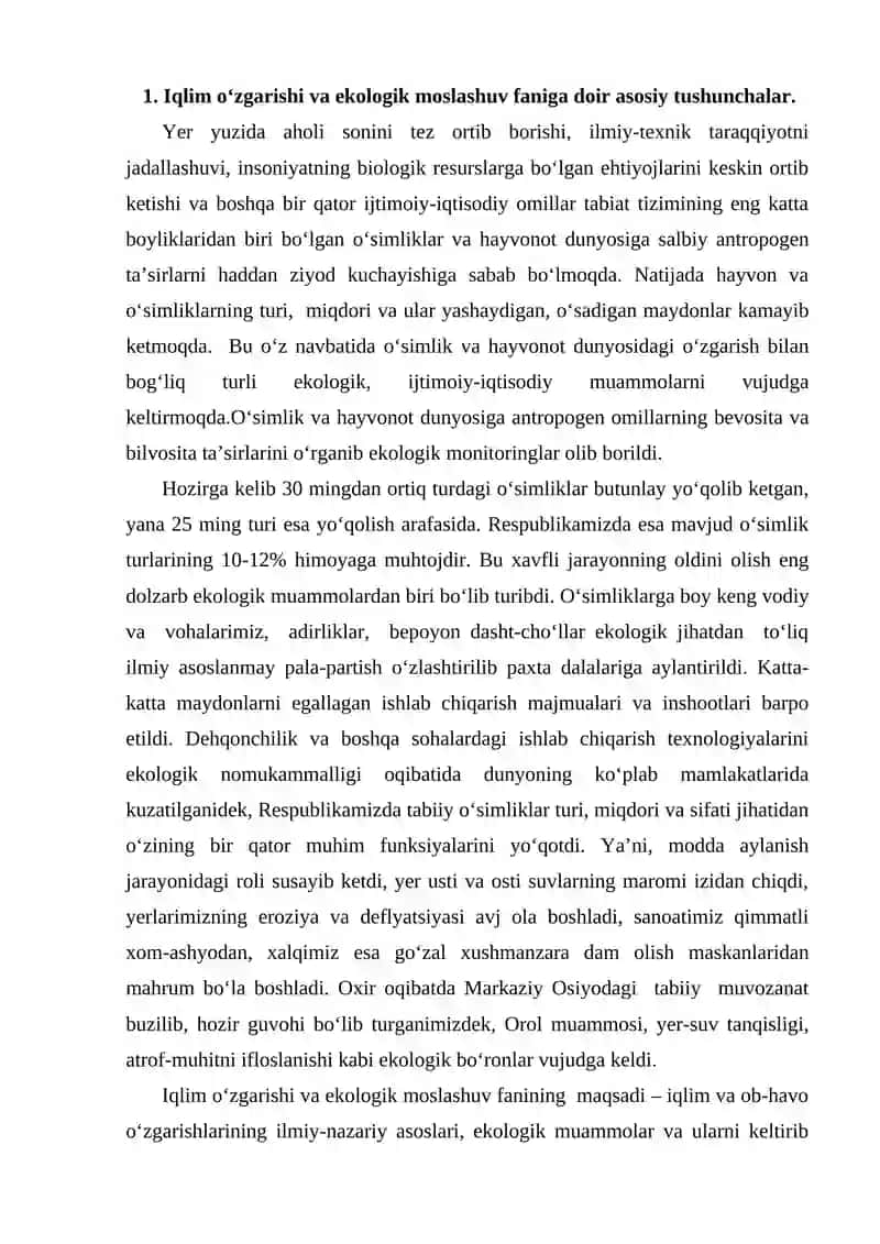 IQLIM O‘ZGARISHI VA EKOLOGIK MOSLASHUV 2