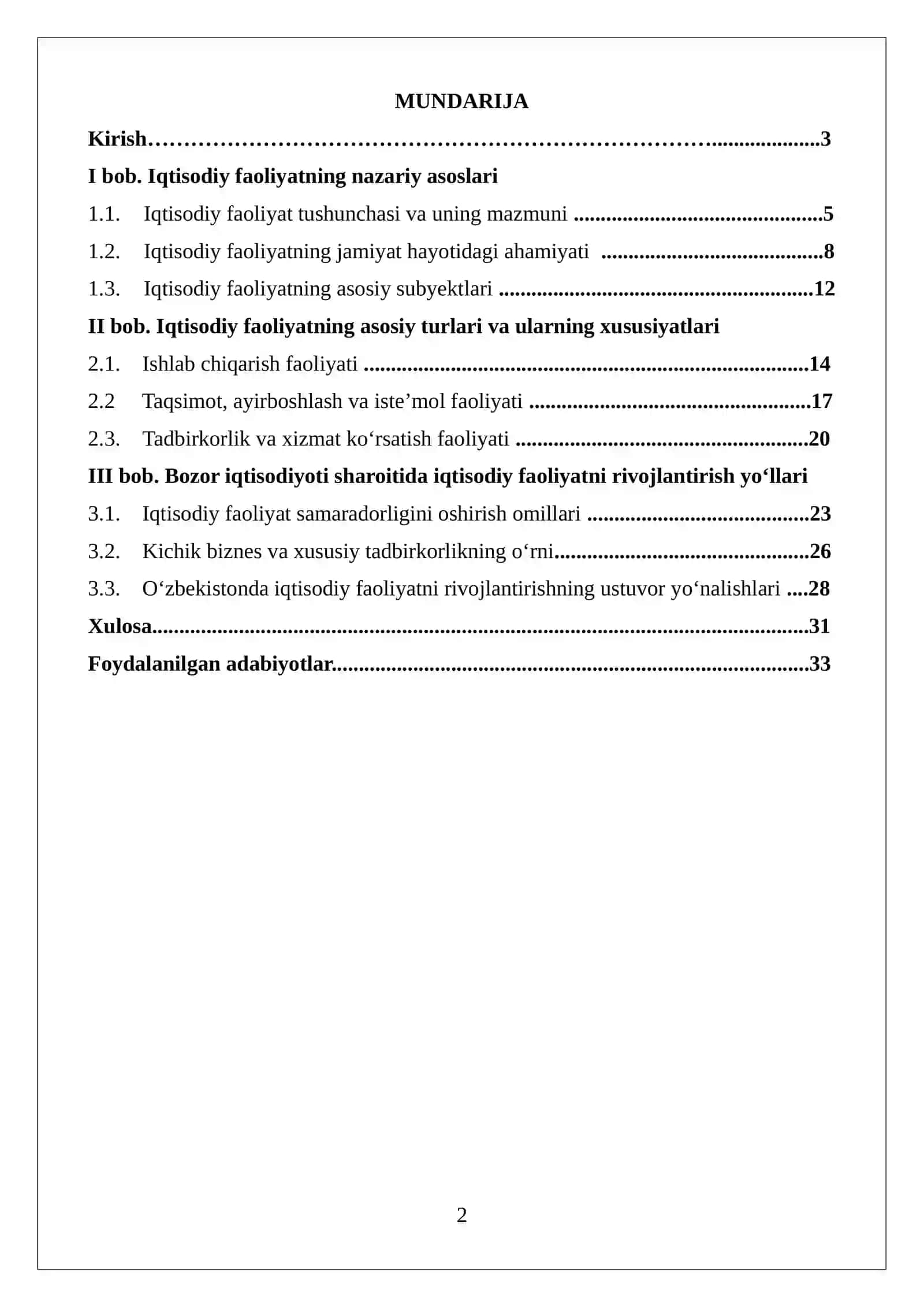Iqtisodiy faoliyatning nazariy asoslari 2
