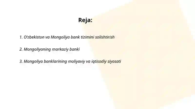 O‘zbekiston va Mongoliya bank tizmini solishtirish 2