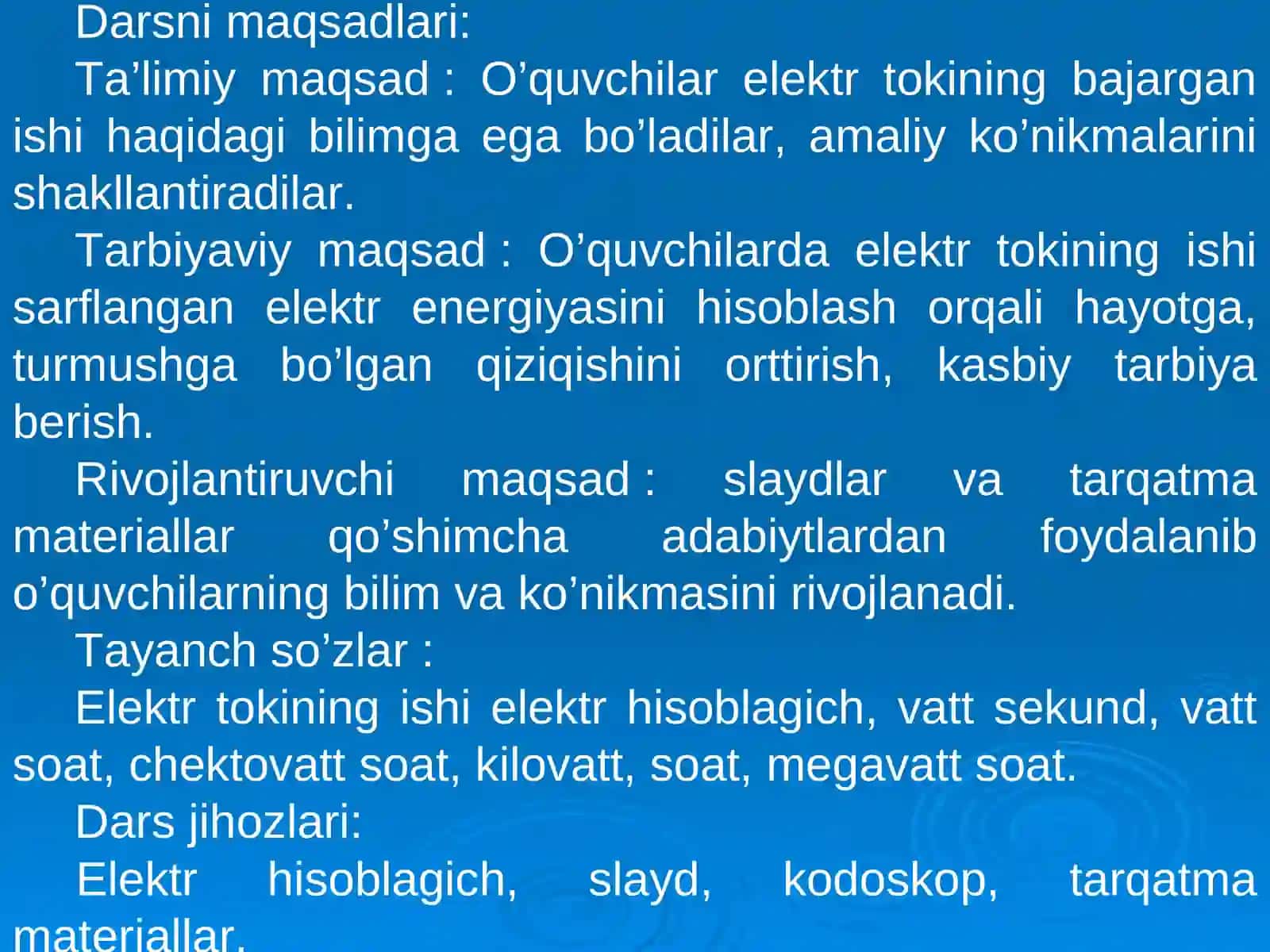 Elektr tokining bajargan ishi 2
