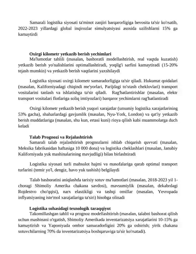 Dalvtning transport logistika siyosati 2