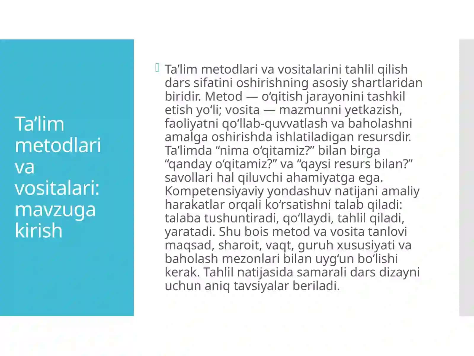 Ta'lim metodlari va vositalari: mavzuga kirish 2