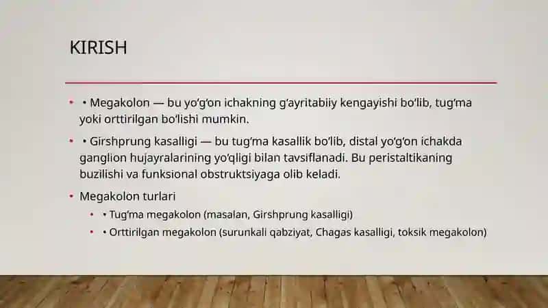Megakolon va Girshprung kasalligida Operatsiyalar 2