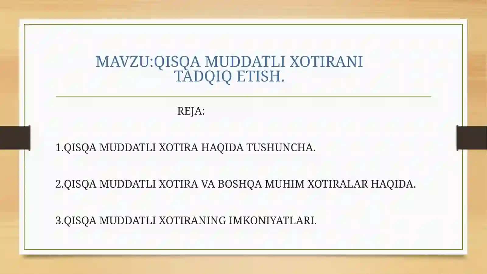 QISQA MUDDATLI XOTIRANI TADQIQ ETISH 2