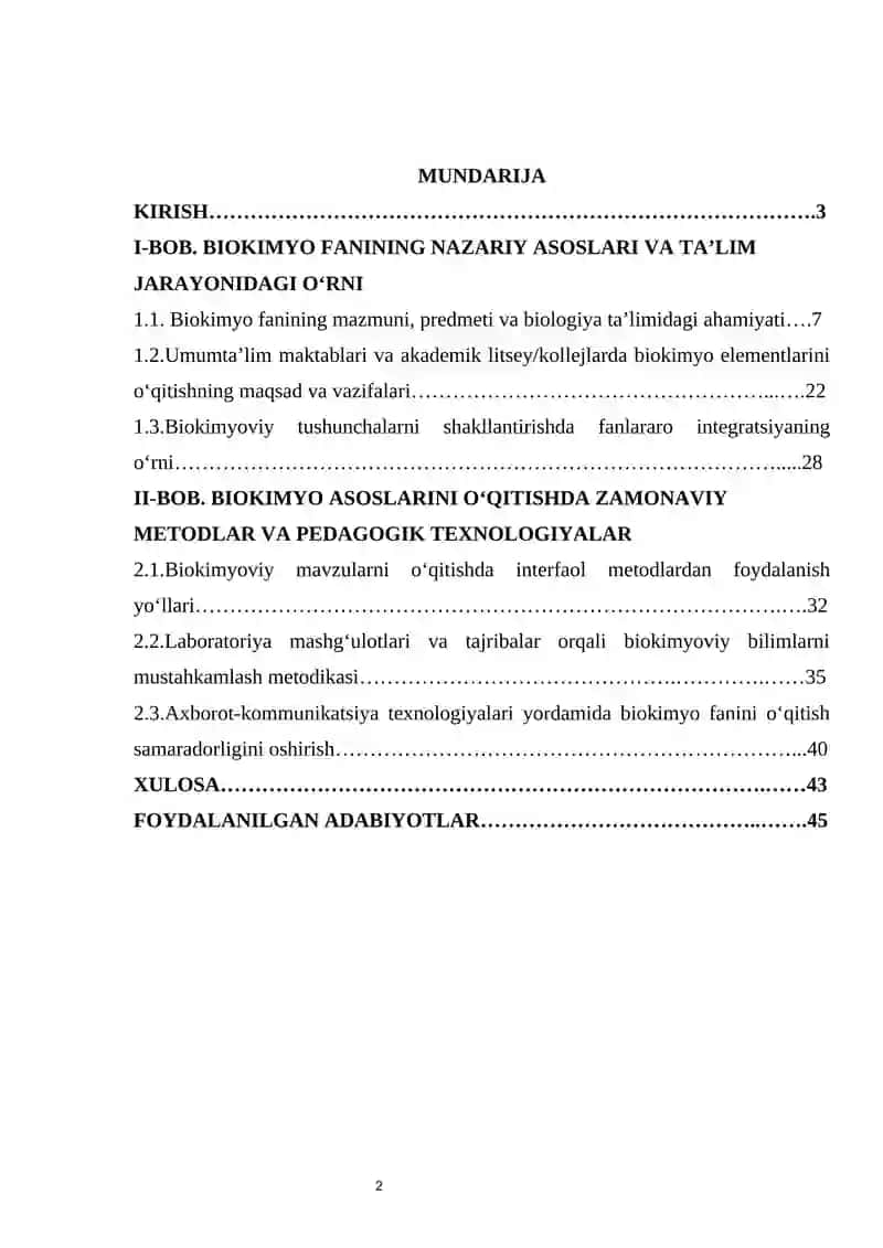 BIOKIMYO ASOSLARINI O‘QITISH METODIKASI kurs ishi 2