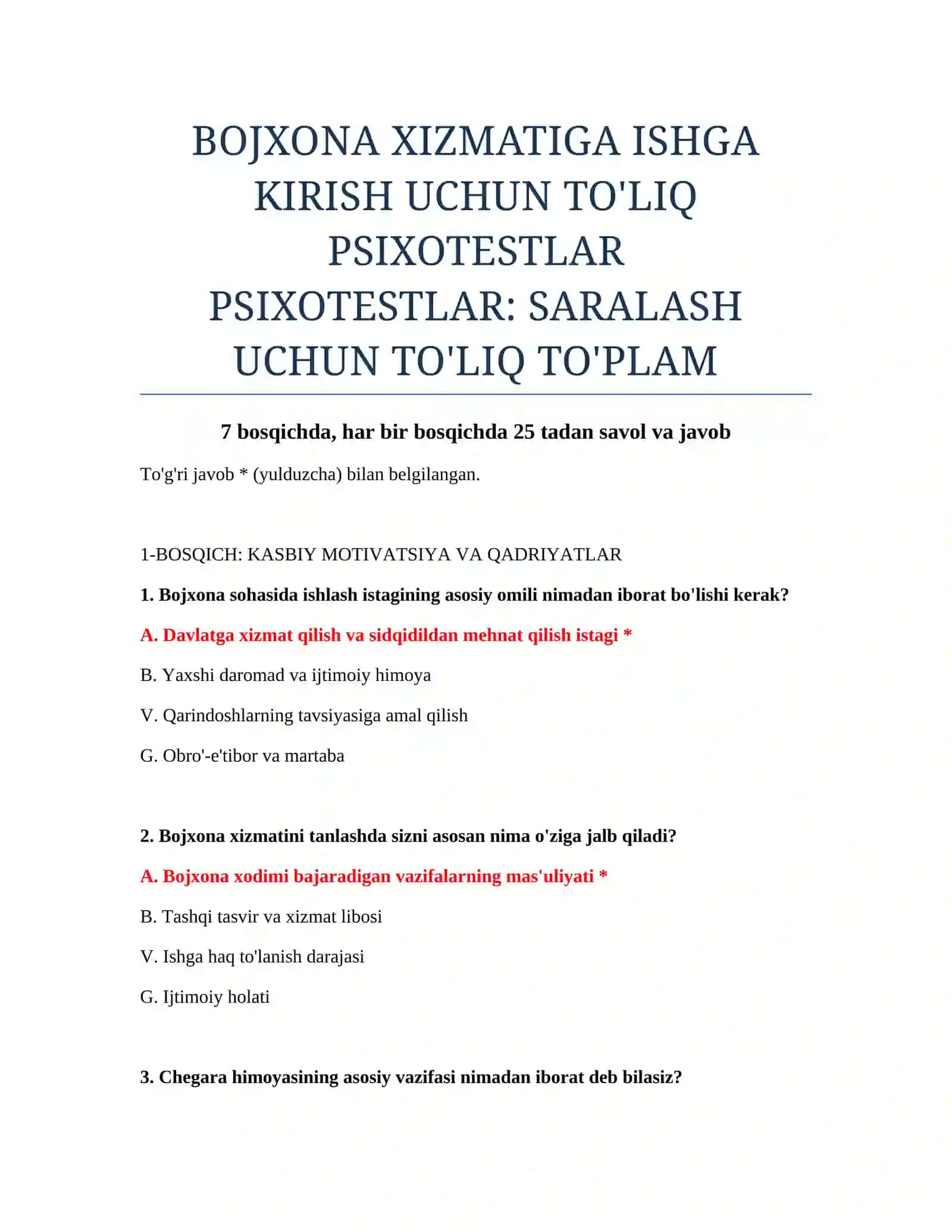 PSIXOTESTLAR: SARALASH UCHUN TO'LIQ TO'PLAM 2