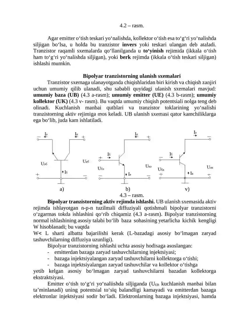 Bipolyar tranzistorlar, ularning ulanishlari. Bipolyar tranzistorlarning xarakteristikalari. 2