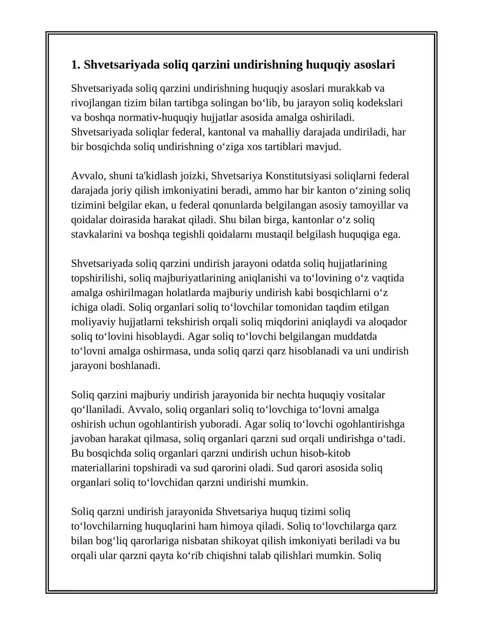 SHVETSARIYADA SOLIQ QARZINI UNDIRISH TARTIBI 2