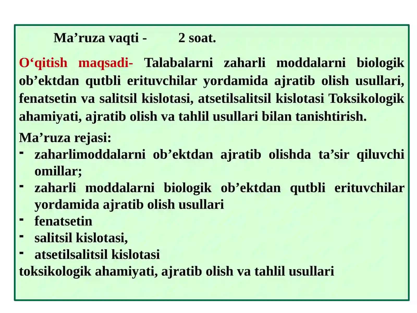 ZAHARLI MODDALARNI BIOLOGIK OB’EKTDAN QUTBLI ERITUVCHILAR YORDAMIDA AJRATIB OLISH USULLARI 2
