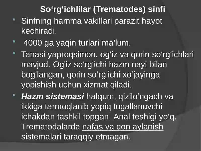 So’rg’ichlilar (Trematodes) sinfi 2