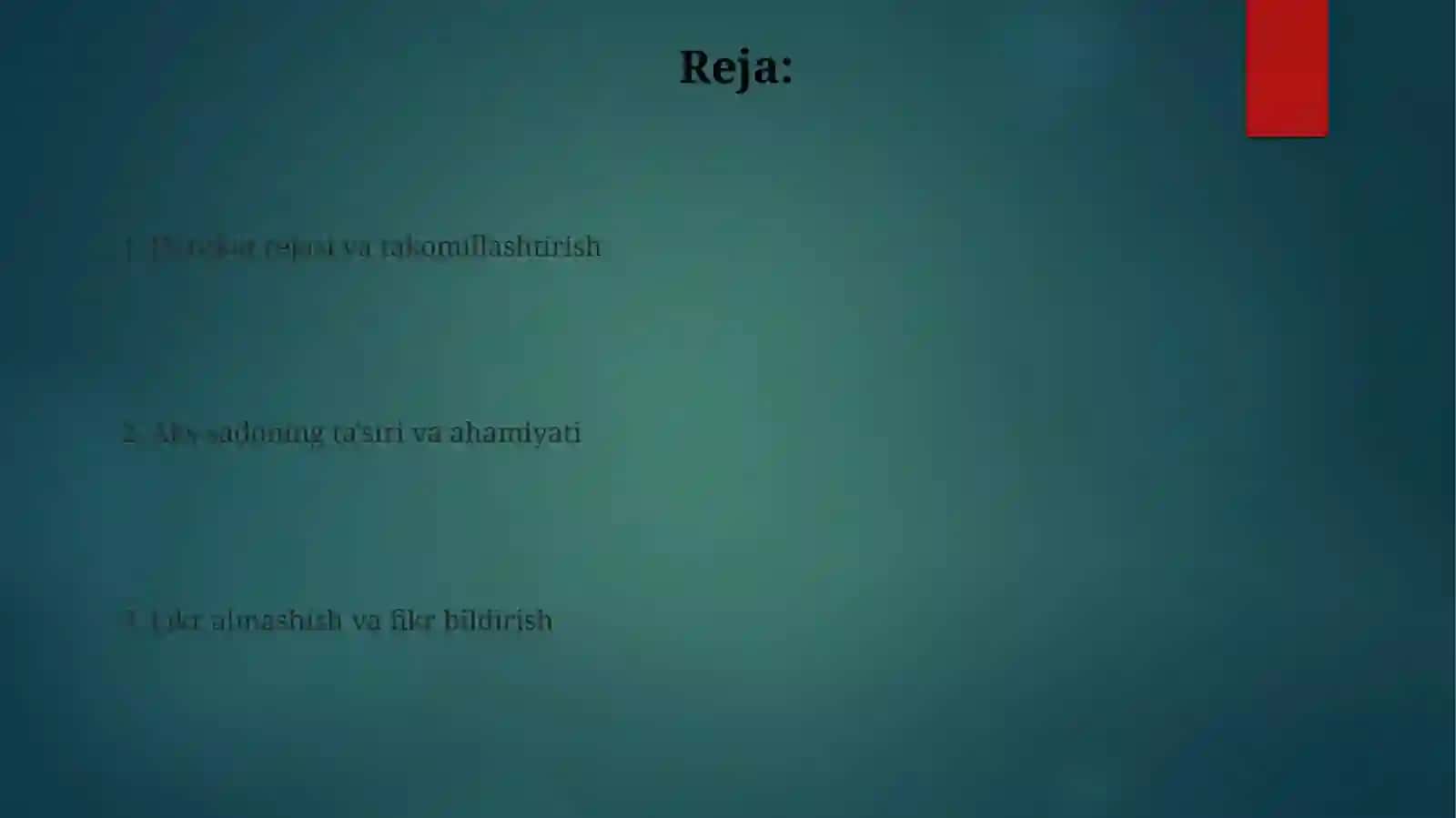 Harakat rejasi va takomillashtirish 2