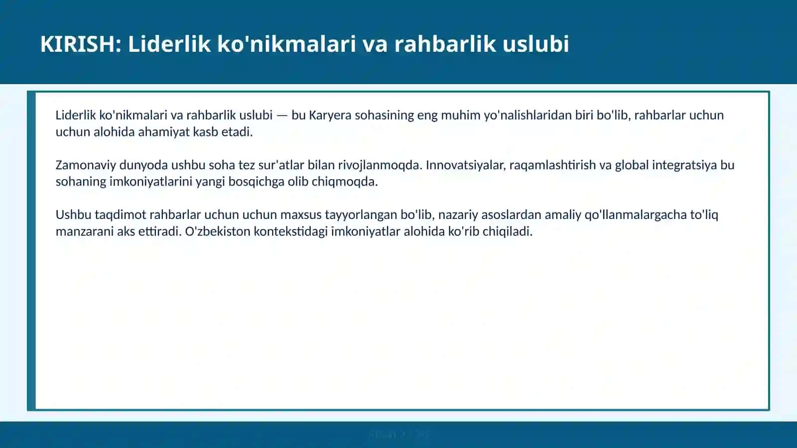 LIDERLIK KO'NIKMALARI VA RAHBARLIK USLUBI 2