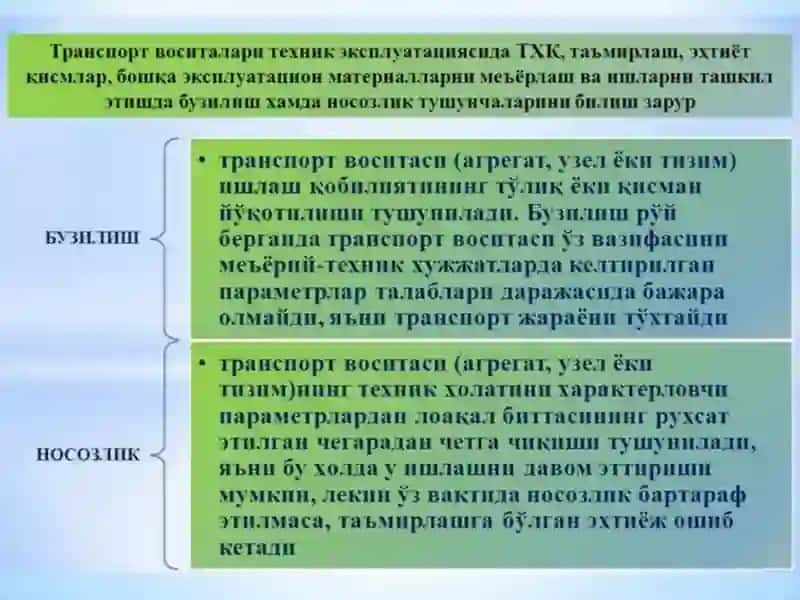 АВТОТРАНСПОРТВОСИТАЛАРИНИНГ БУЗИЛИШЛАРИНИНГ ТАСНИФИ 2