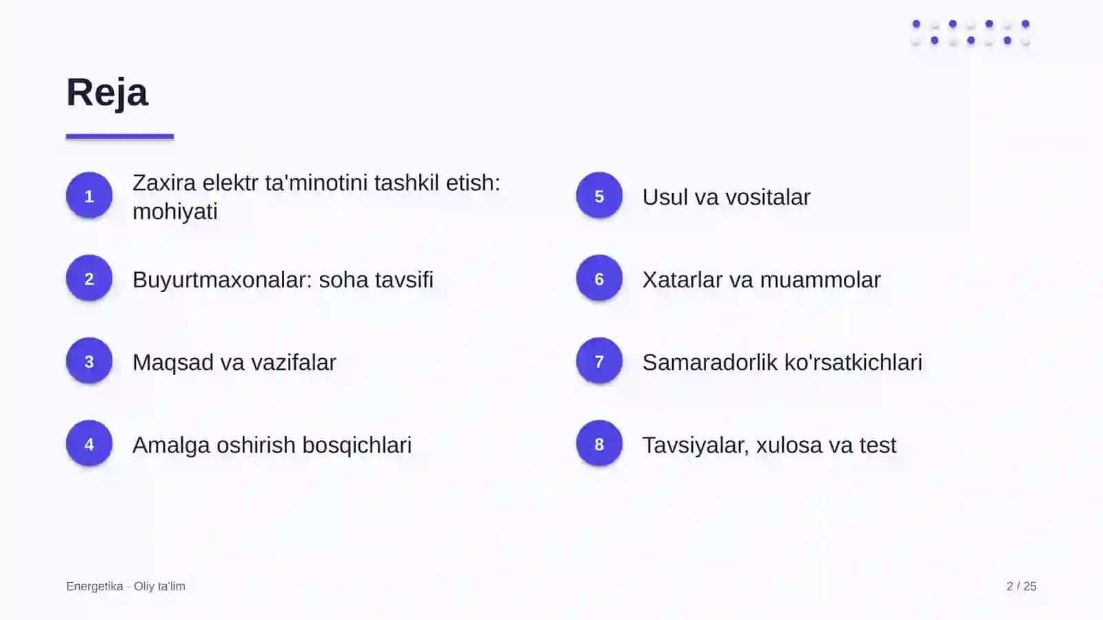 Buyurtmaxonalarda zaxira elektr ta'minotini tashkil etish 2