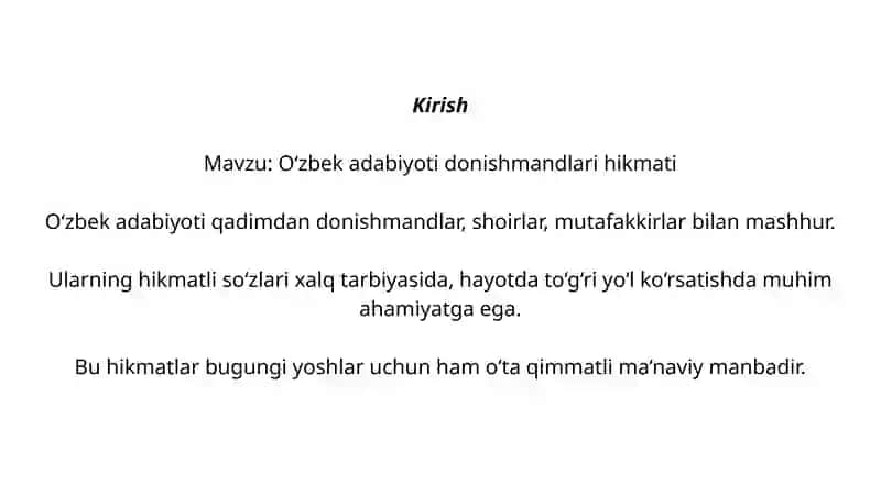 OʻZBEK MILLIY YOZUVCHILARI VA DONISHMANDLARNING HIKMATLI SOʻZLARI 2