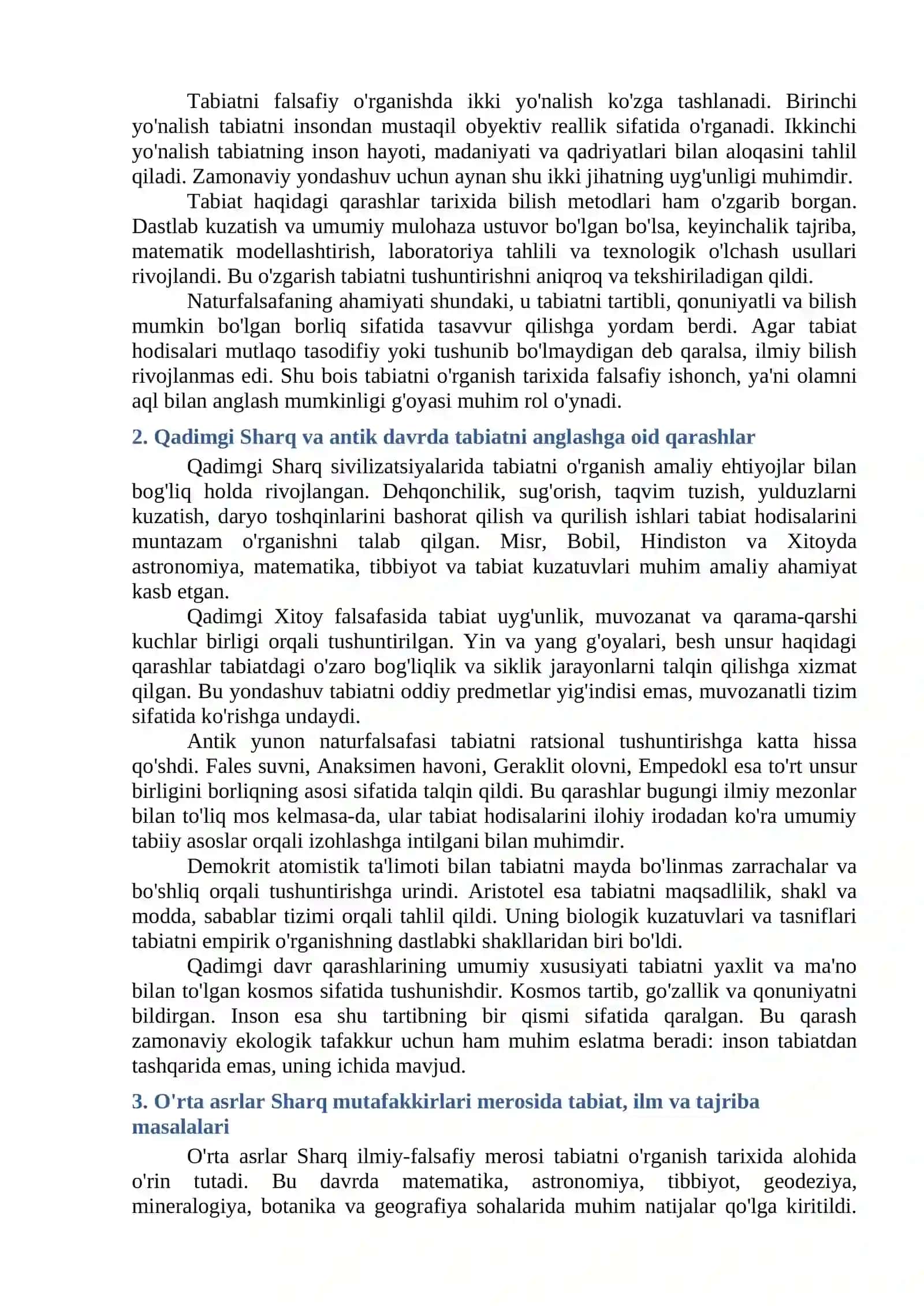 TABIATNI O'RGANISHGA OID QARASHLAR TARIXI 2