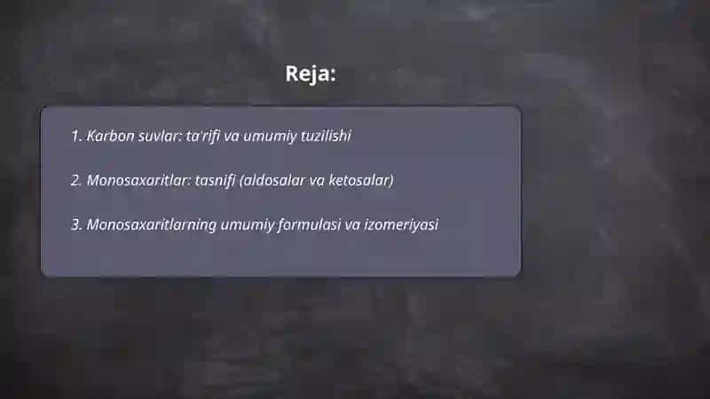 Karbon suvlar va monosaxaritlar 2