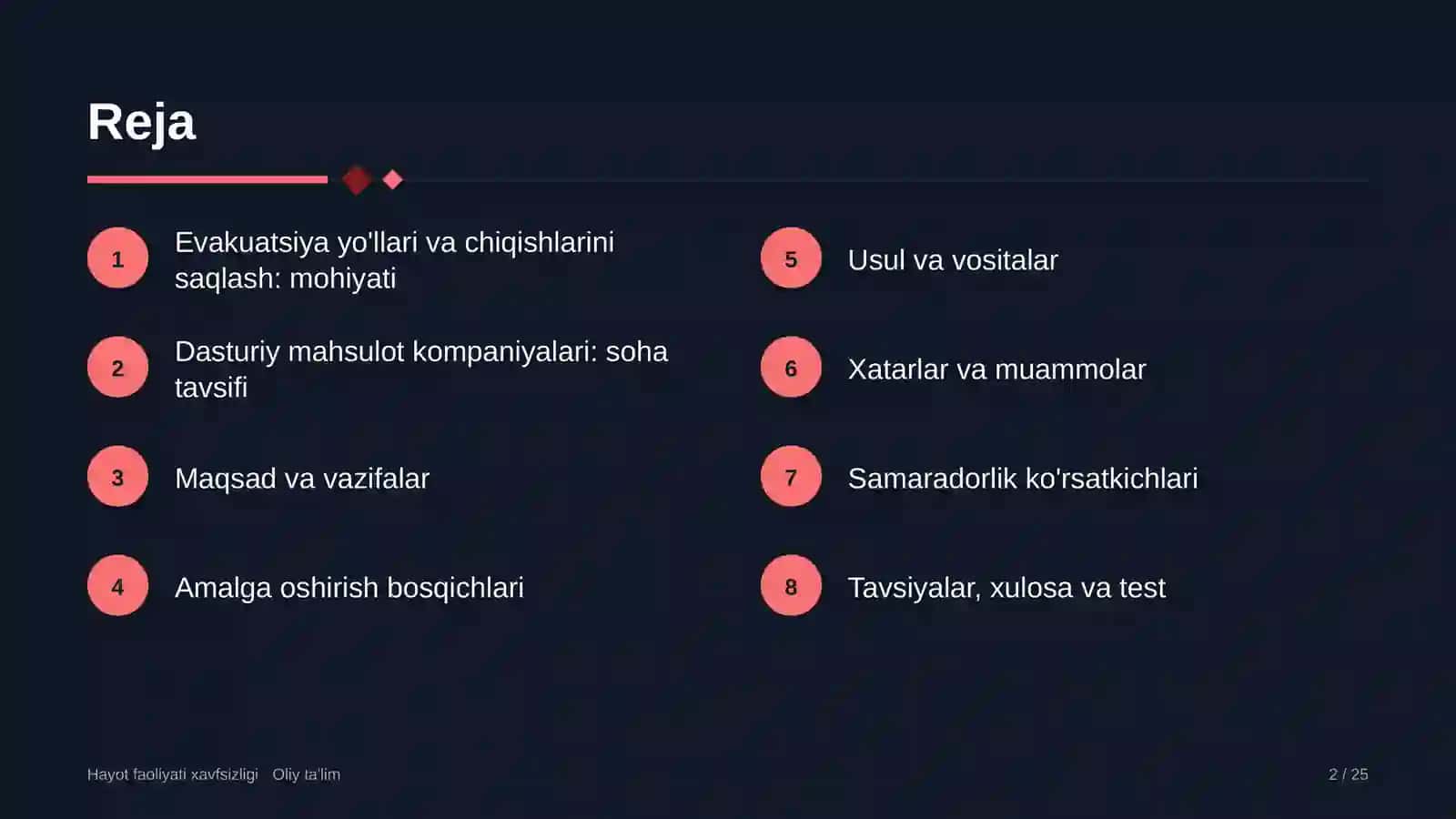 Hayot faoliyati xavfsizligi · Oliy ta'lim 2