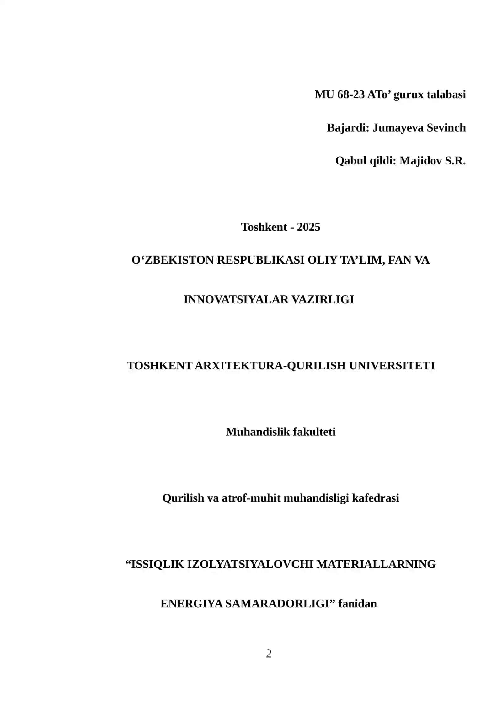G‘ovakli keramik buyumlar, keramzit materiallarni ishlab chiqarish jarayonini hisoblash. 2