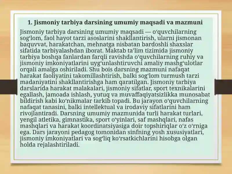 JISMONIY TARBIYA DARSINING VAZIFALARI 2