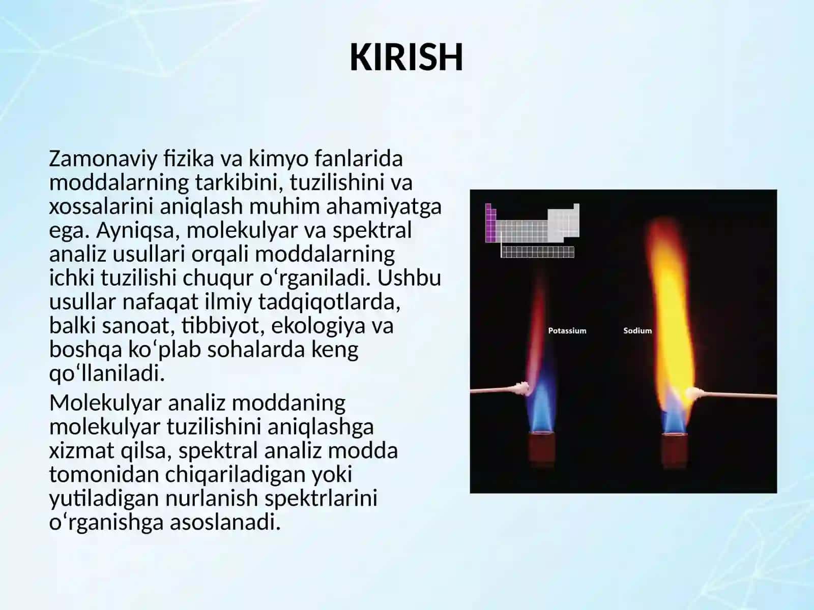 Molekulyar va spektral analiz qonunlarini oʻrganish 2