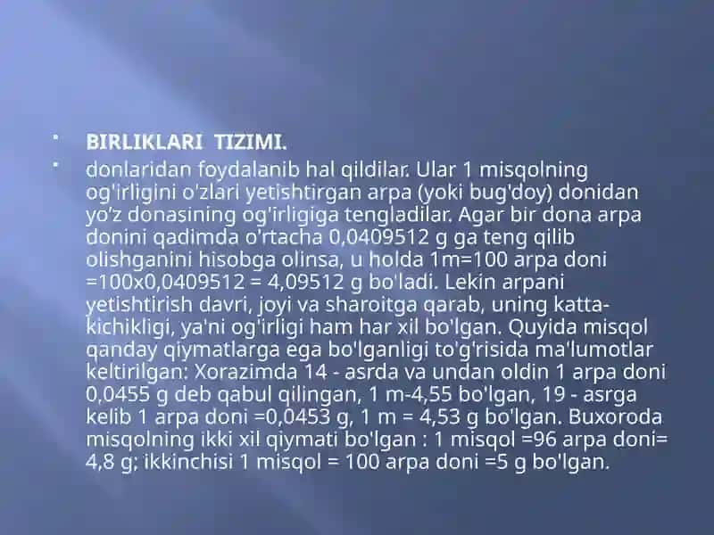 Og’irlik o'lchash birliklari 2