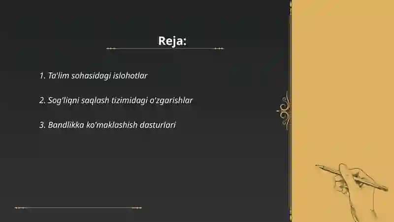 Oʻzbekiston Respublikasi ijtimoiy sohadagi islohatlar 2