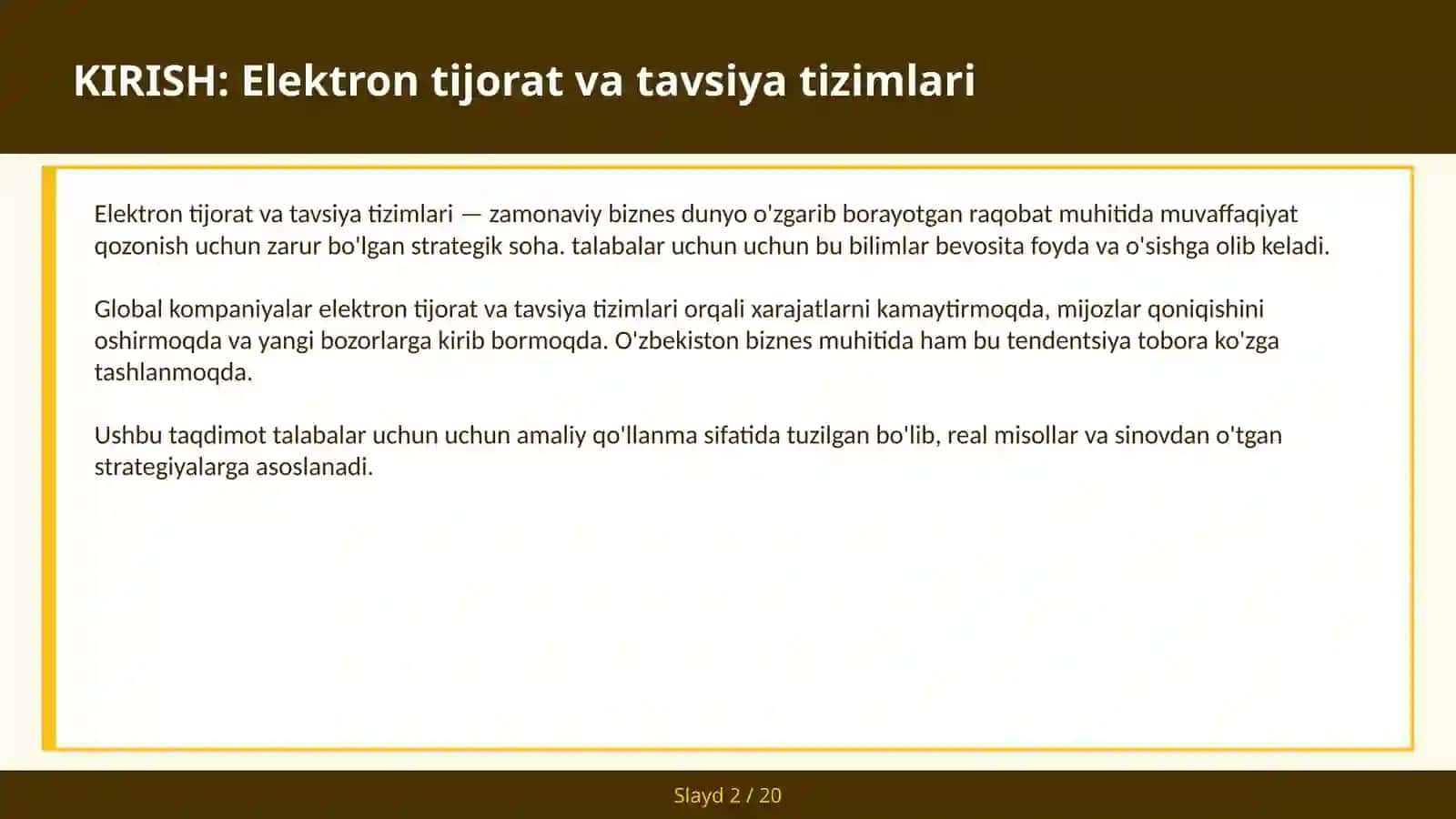 Elektron tijorat va tavsiya tizimlari 2