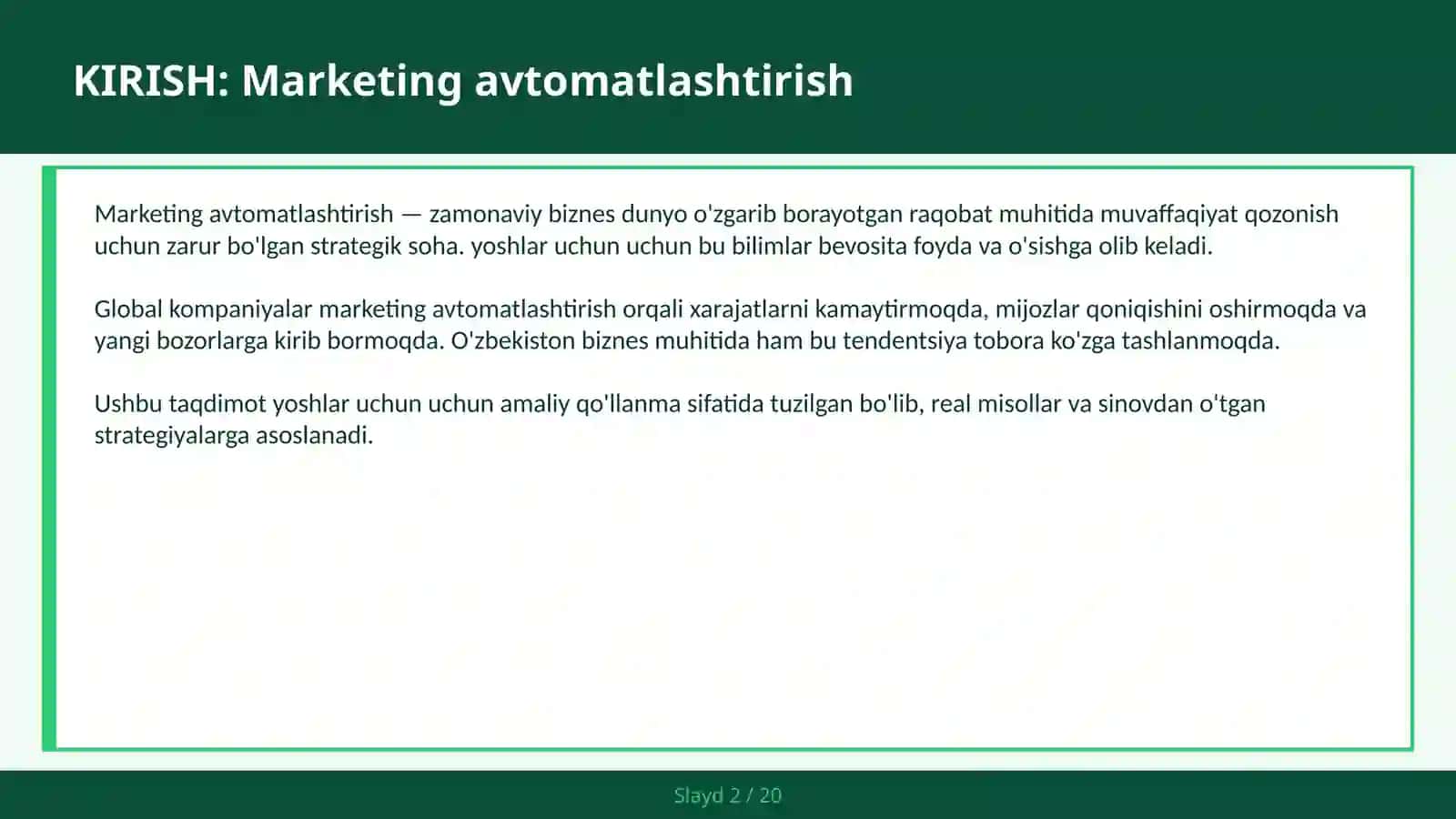 MARKETING AVTOMATLASHTIRISH 2