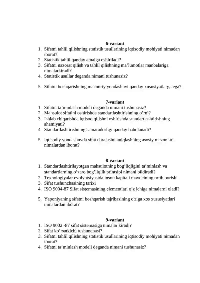 ISO 9002 -87 sifat sistemasiga nimalar kiradi? 2