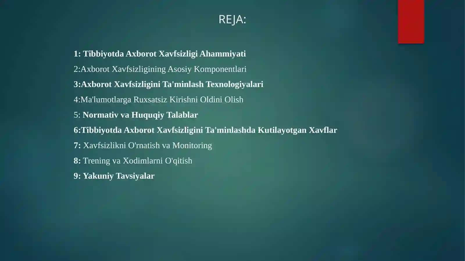 Axborot havfsizligi. Tibbiyotda axborotlarni himoyalash 2