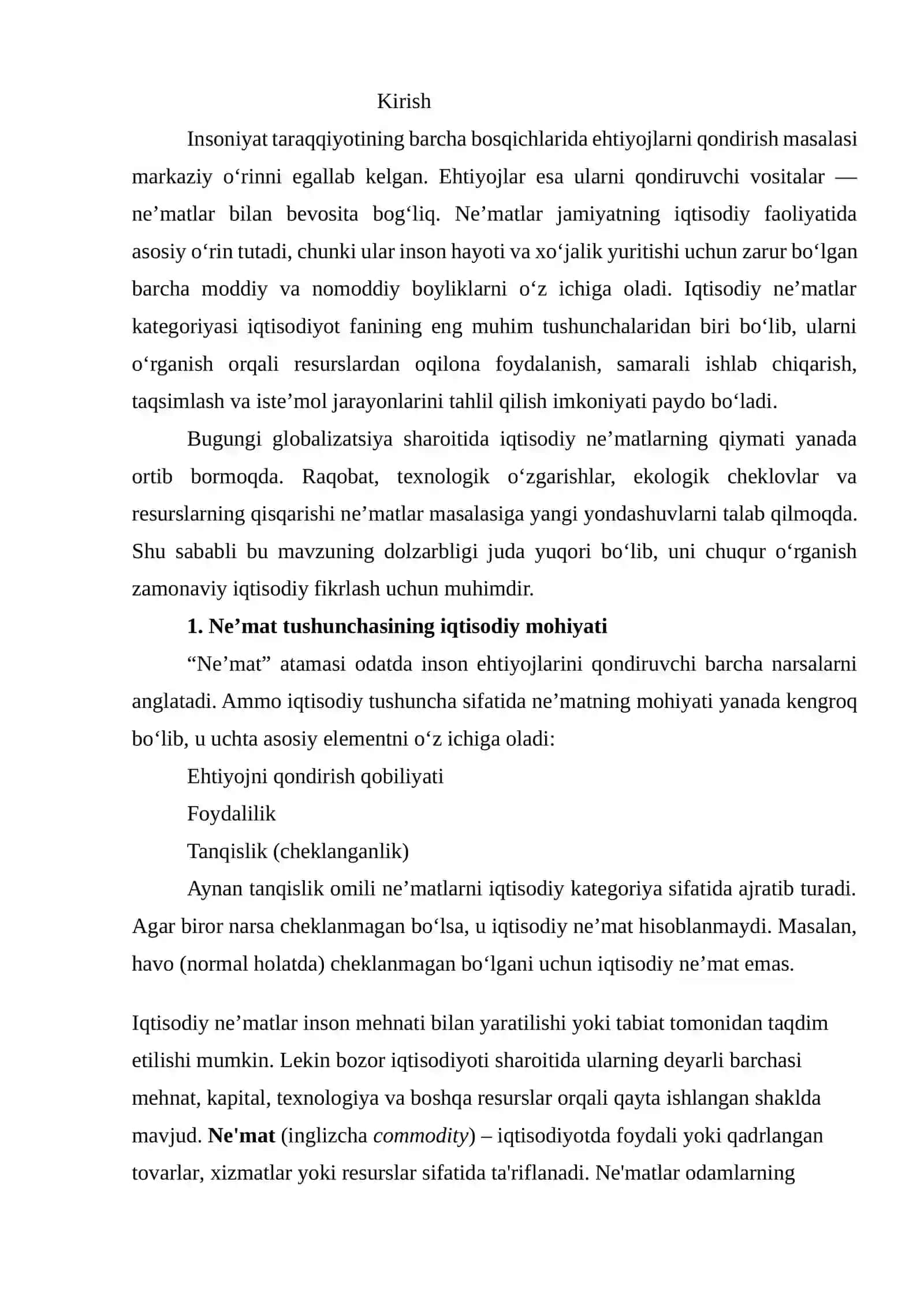 Iqtisodiy ne’matlar va ularning xususiyatlari 2